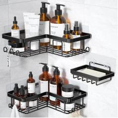 Shower Shelf No Drilling, Pack of 3 Bathroom Organiser, Large Capacity Drill-Free Shower Shelf with Soap Holder, Shampoo Shower Gel Holder for Shower