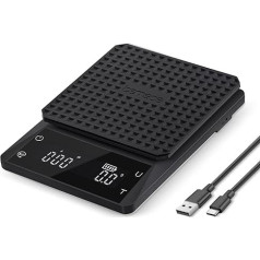 bemece Barista Rechargeable Digital Coffee Scale, 0.1 g, Waterproof Espresso Scales with Large Display and Touch Sensor, Max. Weight 3 kg