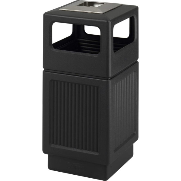 Safco Canmeleon 100L Indoor Outdoor Dustbin Durable and Weather Resistant Commercial Trash Can with Ashtray, Black