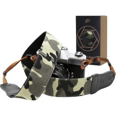 Camouflage Camera Strap - Double Layer Genuine Leather Ends, 2 Inch Camera Strap Made of Pure Cotton Embroidered Woven, Adjustable Universal Shoulder or Neck Strap for All Cameras, Gift for