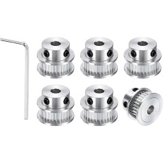 sourcing map GT-2 30T Belt Pulley Synchronous Wheel 8mm Bore Aluminum Timing Belt 30 Teeth Fit Width 10mm Timing Belt for 3D Printer CNC Machine (with Wrench) 6pcs