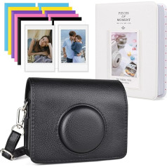 Mini Evo Camera Case with Photo Album / Accessories - Protective Leather Case Compatible with Fujifilm Instax Mini Evo Instant Camera, Black+white, Leather camera case and album