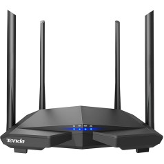 Tenda AC6 AC1200 Dual-Band WLAN Router (1200 Mbps, 2.4Ghz & 5Ghz, 4x 10/100 Ports, QoS, Beamforming+, Four Antennas, App Management) Black