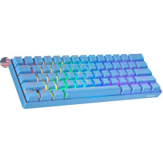 Geeky GK61 60% | Hot Swappable Mechanical Gaming Keyboard | 61 Keys Multi Colour RGB LED Backlight for PC/Mac Gamer| ANSI US American Layout (Blue, Mechanical Red)