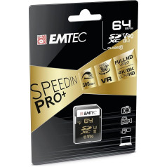 Emtec SpeedIN Pro+ SD Memory Card 64GB, SDXC UHS-II U3 V90, Full HD, 3D, 4K, 8K UHD, Read Speed up to 300MB/s and Write Speed up to 270MB/s