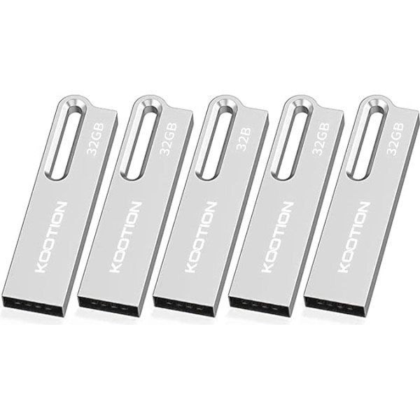 KOOTION USB Flash Drives 32 GB Pack of 5 - USB 2.0 Memory Sticks with Metal Housing - Colourful, Pack of 5, Thumb Drives, 32 GB, USB3, Silver
