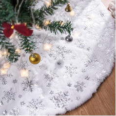 Lanpn Christmas Tree Blanket 75 cm, Large Faux Fur Snowflakes Round Christmas Tree Blanket Underlay Rug, Christmas Tree Skirt for Christmas Tree Decorations Christmas Decoration (Silver, 75 cm)