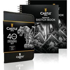 Castle Art Supplies Komplettes Zeichen-Grundausstattungspaket | 40-teiliges Zeichen-Set mit Graphit, Kohle und Pastellfarben + 2 Skizzenbücher, 90 g/m² / 22,9 cm x 30,5 cm | Skizzen-Set mit Etui für a