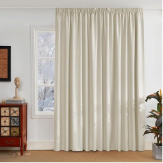 PONY DANCE Extra Wide Living Room Curtains with Ruffle Tape, Curtains for Rail System, Room Divider Curtain, Thermal Cold Protection, Blackout Curtain, Set of 1, 245 x 200 cm (H x W), Light Beige