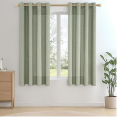 CUTEWIND Extra Long Curtains and Curtains Linen Sage Green Semi-Transparent Bedroom Curtains with Eyelets Set of 2 Linen Look Living Room 145 cm Long 140 cm Wide Curtain Country House