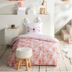 Rabbit 2-Piece Bed Linen Set - 135 x 200 cm Duvet Cover and 80 x 80 cm Pillowcase with Ears - Pink Girls' Bedding with Bunny - 100% Cotton with Zips - Renforcé Quality, Oeko-Tex