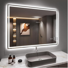 Dripex Bathroom Mirror with Lighting, LED Mirror with Bluetooth Speaker and Socket, Dimmable, 3 Light Colours, Adjustable Bathroom Mirror with Lighting, Anti-Fog, 50 x 70 cm
