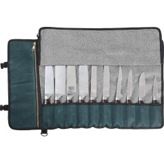 Professional Chef's Knife Bag with Cut Resistant Material, Durable Waxed 16 oz Canvas, 11 Compartments and Durable Handle and Adjustable Shoulder Strap (Dark Green)