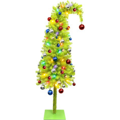 5ft Tall Christmas Tree - Bendable Whimsical Artificial Tree with 16ft Long LED Lights, Metal Base and 50 Baubles - Indoor and Outdoor Christmas Decoration (With Coloured Baubles)