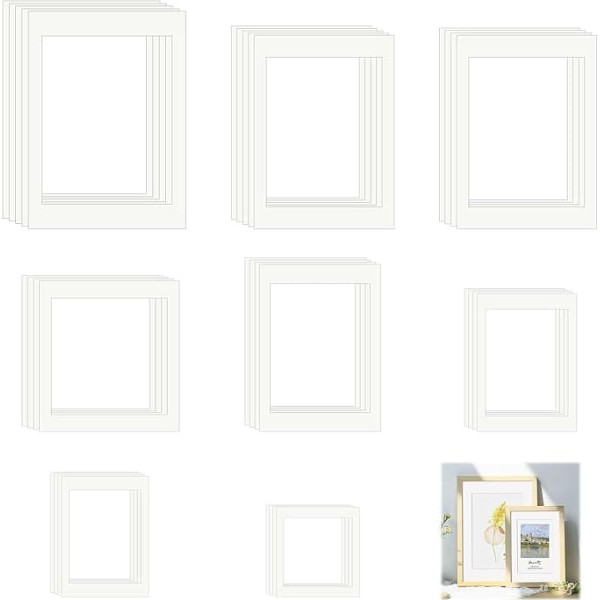 32 Pieces Photo Holders, 8 Sizes of Picture and Photo Frame Holders, White Picture Holders, Frame Inner Bezel Card for Home Studio (Off White)