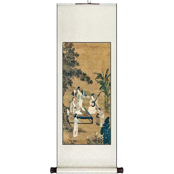 Oriental Paintings, Chinese Painting Pictures, Asian Scroll Pictures, China Office Decoration, Asia Restaurant Decoration, Japanese Wall Decoration, Silk Painting, TinRuanTu, Figure Painting, 40 x 119