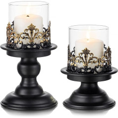 Sziqiqi Vintage Candle Holder for Pillar Candles - Black Matt Rustic Candle Holder Metal Candle Holder for Christmas Decoration Easter Advent Halloween Ramadan Christening