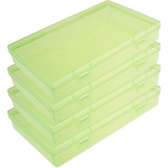 Goodma Pack of 4 Rectangular Plastic Boxes Empty Storage Containers for Organiser with Hinged Lid for Small Items and Other Craft Projects (Green, 180 x 110 x 30 mm)
