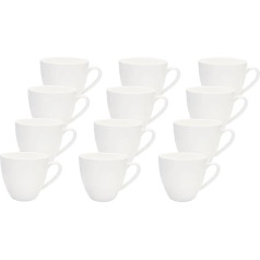 LISSEK Set of 12 Coffee Cups with Handles Made of High-Quality Ceramic, 200 ml, White Series, Coffee Cups for Hot Drinks, Work, Office, Set of 12, White Handle, Coffee Enjoyment