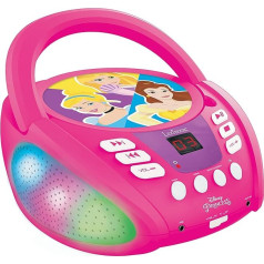 Lexibook, Disney Princess RCD109DP Bluetooth CD Player for Kids, Portable, Multi-Colour Light Effects, Microphone Jack, Aux-in Socket, Mains or Battery Operated, Pink
