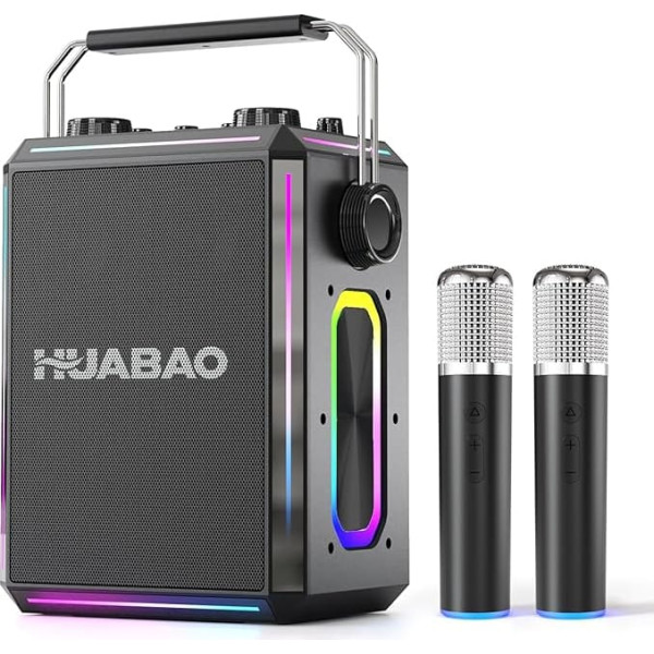 Portable Bluetooth Karaoke Speaker with 2 Wireless Microphones, RGB Lighting, Treble and Bass Control, Voice Effects, AUX/USB/TF/OTG/6.5mm Input, Party Speaker (Black)