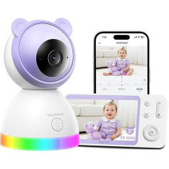 Baby Monitor with Camera 2K/3MP, 5 Inch HD WLAN Video Baby Monitor with App, IR/RBG Night Vision, PTZ 360°, Wining/Motion Detection, AI Tracking, Range Alarms, 2-Way Audio, High Range