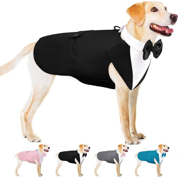 AOFITEE Dog Tuxedo Dog Suit & Bandana Set, Dog Wedding Party Suit Dog Bow Tie Shirt Vest, Pet Suit Costume Dog Clothing with Removable Bow Tie for Halloween, Christmas, L
