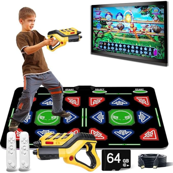 HDMI Dance Mat with Motion Gun, Upgraded 64GB Memory, 1022 Games, 885 Songs, 81 MTVs, Combined Dance, Shooting Games, Sports & Thinking Games. Ideal as a Gift for Children. Made of Flannel