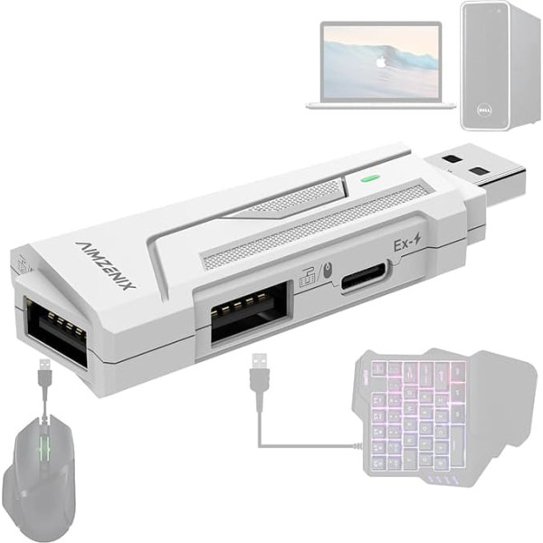 AX200 Computer Mouse and Gaming Keyboard Adapter for PC, Support Key Mapping, Aim Assist, Recoil Control, Smart Joystick Function, TPS, FPS, Perfect for APEX, COD Games
