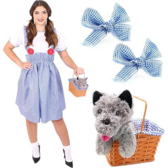 Ladies School Book Week Dorothy Adult Kansas Girls Costume Dorothy Matching Headbands Basket and Dog (XL)