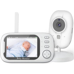 Baby Monitor with Camera 3.5 Inch Video Baby Monitor 720P, 4X Zoom, RGB Night Light Baby Monitor, 2-Way Audio Call, 8 Lullabies, Temperature Sensor, 2000 mAh Battery Baby Sitter Camera (White)