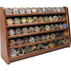 Challenge Coin Display Case, 5 Rows Military Coin Wood Holder Stand for 45 Coins for Desk or Wall Mounted Coin Holder for Collectors (Walnut Finish)