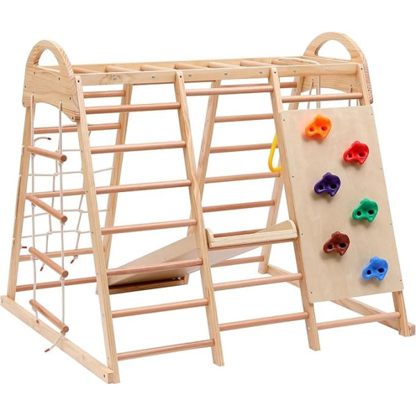 7-in-1 Multifunctional Indoor Climbing Frame Set - Fitness Equipment with Slide, Climbing Wall, Climbing Frame, Wooden and Rope Ladders, Climbing Rope and Swing