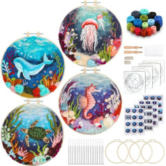 Fedmut Needle Felting Kit, Wool Felt Kit for Beginners Adults with Wool, Needles, Foam Pad, Felt Cloth and Instructions - Set of 4 Sea Animals Painting Frames for Great Gift Decoration