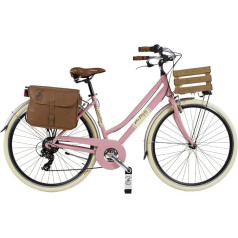 Via Veneto by Canellini Women's City Bike CTB Vintage Style Bicycle City Bike Aluminium with Basket Cassette, pink, 46