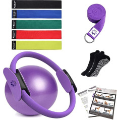 YXILEE Pilates-Ring-Set, 9-teilig, Fitness-Kreis, Yoga-Gurt, Pilates-Mini-Ball, rutschfeste Socke, Stoff, Widerstandsband, 5 Packungen, Workout-Handbuch (evtl. nicht in deutscher Sprache), Heimübung,