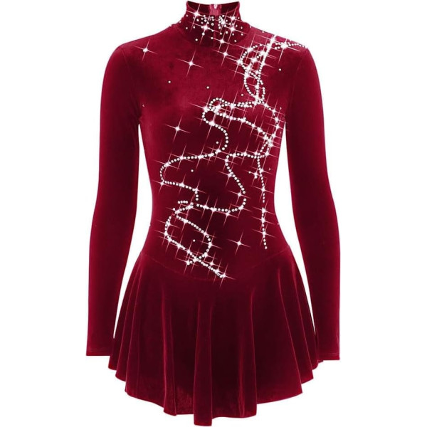 Eiskunstlauf-Kleid-Frauen-Mädchen Eislaufen Kleid Red Velvet Training Wettbewerb Langarm-Eislauf-Abnutzungsbreathhandgemachte Feste Farbige Klassik