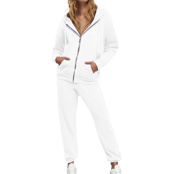 Women's Fashion Solid Casual Drawstring Hoodie Higt Waist Trousers Set of Two