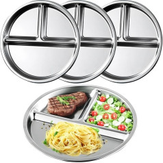 Set mit 4 geteilten Tellern aus Edelstahl, 3-teilige runde Portionskontrollteller für Camping, Picknick & Heimgebrauch