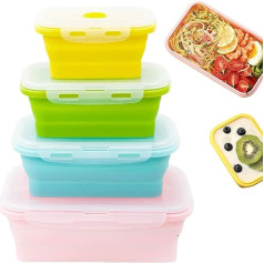 Silicone Storage Containers, 4 Foldable Food Containers, Odour-Resistant, Stackable, Leak-Proof, Reusable for Solid Soup, Salad, Leftovers