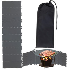 Camp Stove Windscreen, Camping-Windschutzscheibe, zusammenklappbar, Metall, 10 Paneele, Grillzubehör mit Aufbewahrung, Zubehör zum Wandern