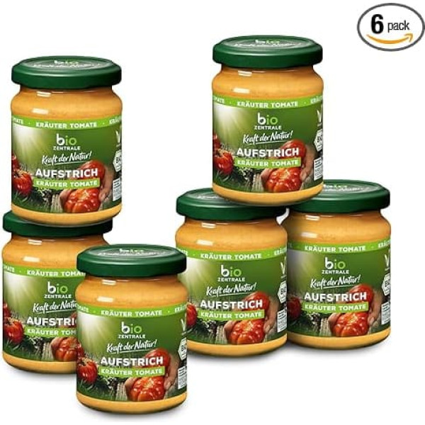 biozentrale Spread Herbs Tomato | 6 x 125 g Organic | Vegan, Gluten and Lactose Free | Creamy Spicy Bread Spread with Herbs of Provence | Delicious on Bread, Buns & Crispbread, for Refining