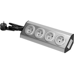 Uz Velcro montējamas mēbeles, virtuves rozete 4x2P+Z INOX ar 1,5 m kabeli.
