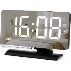 Sukeen Digital Alarm Clock, LED Digital Clock, 7.3 Inch Table Clock with Snooze Function, Two Alarm Times, Weekday Display, 6 Brightness, 5 Volumes, Mirror Alarm Clock for Bedside, Office, Room Decor