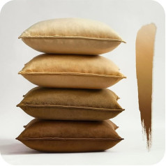 Topfinel Cushion Cover 40 x 40 cm Set of 4, Brown Caramel Velvet Cushion Covers for Sofa, Decorative Cushion Cover, Cuddly Cushion Cover, Modern Decoration for Living Room, Bed, Autumn, Winter