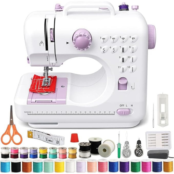 Sewing Machine Beginners with 12 Stitch Patterns Sewing Accessory Set, and Two Speed Levels, Foot Pedal Control, Ideal for Garments, Home Textiles and DIY Crafts