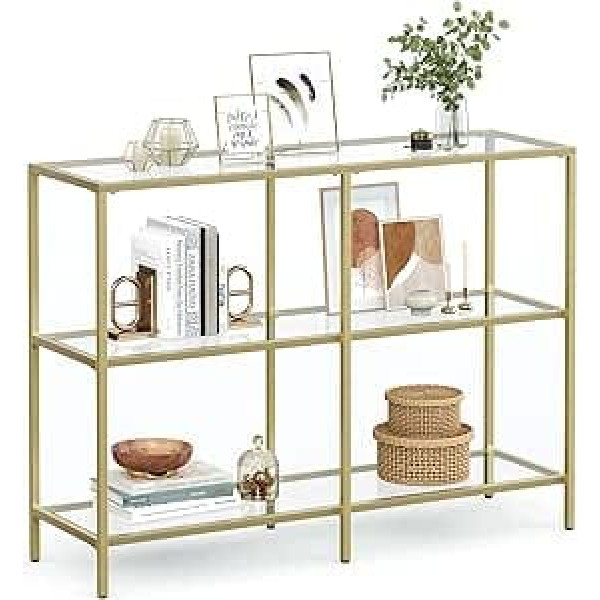 Vasagle Console Table, Hallway Table, 3-Tier, Side Table, Tempered Glass Shelves, 100 x 30 x 73 cm, Metal Frame, Modern, for the Hallway, Living Room, Bedroom, Gold, LGT27G