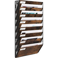 EasyPAG 8 Compartments Metal Wood A4 Magazine Holder Wall Magazine Wall Holder File Tray Document Holder Hanging Magazine Organiser Flyer Holder Brochure Dispenser