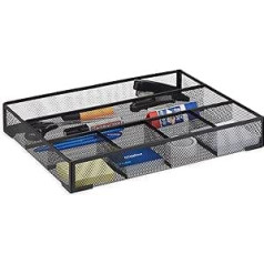 Relaxdays Desk Organiser/Non-Slip Drawer Insert with 6 Compartments, Metal Black, 30 x 38 x 6 cm
