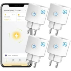 ANTELA WiFi Smart Socket AI with Current Measurement Electricity Bill, 16A 3680W, Compatible with Google Home, Alexa, Smart Life APP, 2.4GHz, Pack of 4